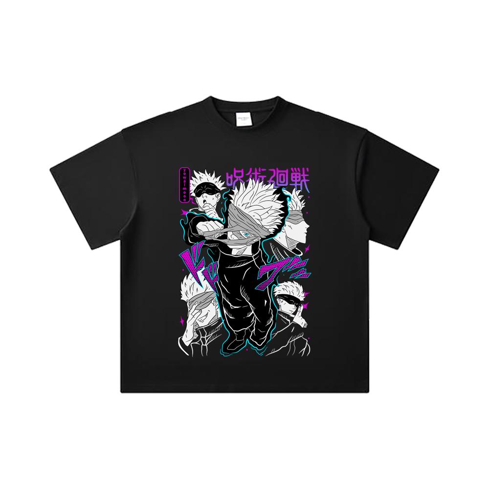 260 GSM Double Yarn 32 Count 100% Cotton Jujutsu Kaisen V14 Gojo Print Unisex Heavy Cotton T Shirt