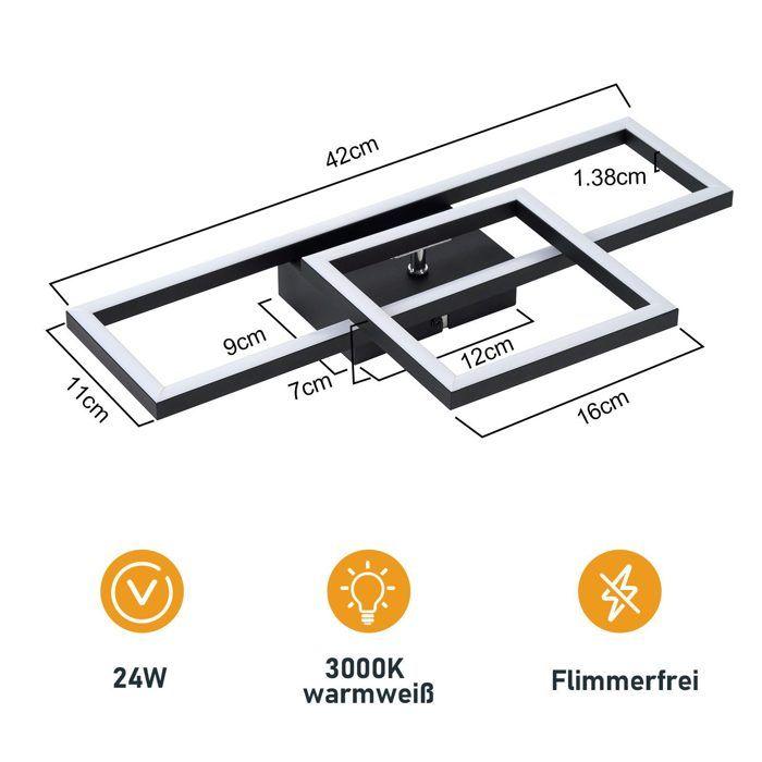 Plafonnier LED - NETTLIFE - 20W - Noir - Blanc chaud 3000K - 42x20x7 cm