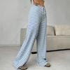 Yousheng Женские брюки Повседневные брюки с широкими штанинами Эластичная талия Регулируемый шнурок Полосатый дизайн Брюки свободного кроя Повседневная одежда