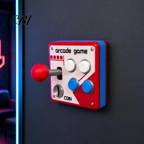90s Game Control Panel Arcade Switch Wall Decoration, Retro with Movable Decor Rocker, Mount for E-Sports Room