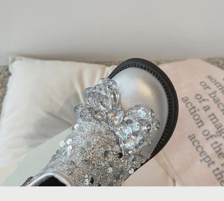 2024 Autumn Winter Crystal Princess Boots for Girls: Korean Style, Medium/Large Sizes, Baby Girls Single Boots