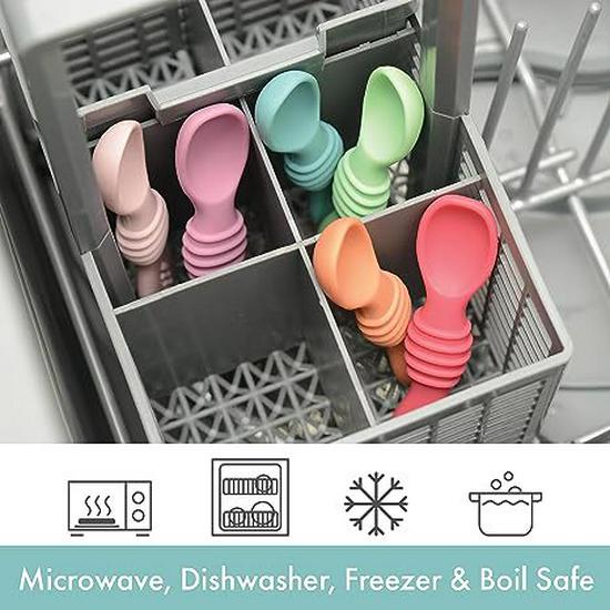 Премиальная силиконовая детская тренировочная ложка - Безопасная, пищевая и идеально подходит для обучения самостоятельному кормлению.