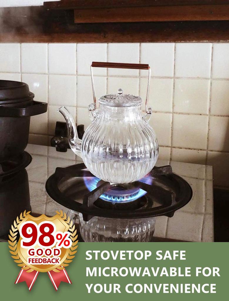 IwaiLoft Handmade Heat-Resistant Glass Teapot with Strainer, Glass and Copper Handle, Jumping Design, Perfect for Fruit Tea, Loose Leaf Tea, Flower