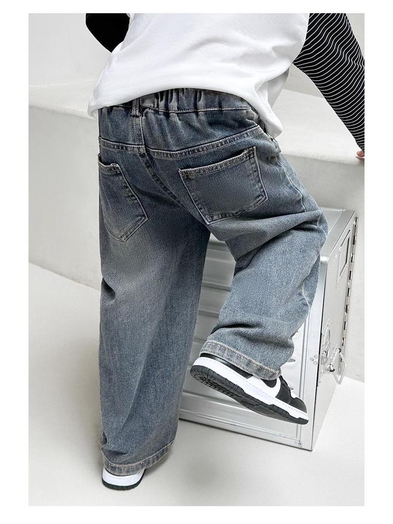 Джинсы прямого кроя на флисовой подкладке для мальчиков, новый стиль 2025 года, для детей среднего и старшего возраста