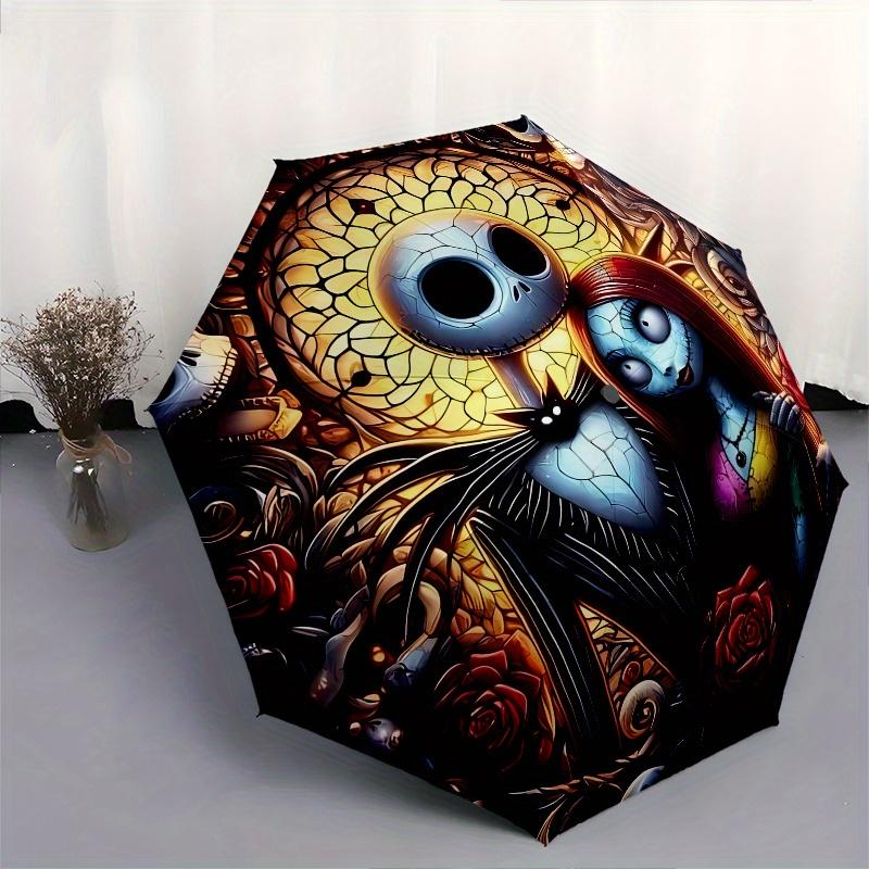 Jack Skellington, Sally Automatic Opening and Closing Umbrella - 8 Ribs Portable Folding Umbrella with Plastic Handle, Suitable for Leisure