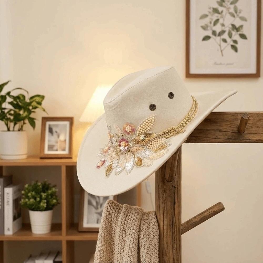 Embroidered Sun Protection Knight Hat Wide Brim Cowgirls Visor Cap  Horseback Riding