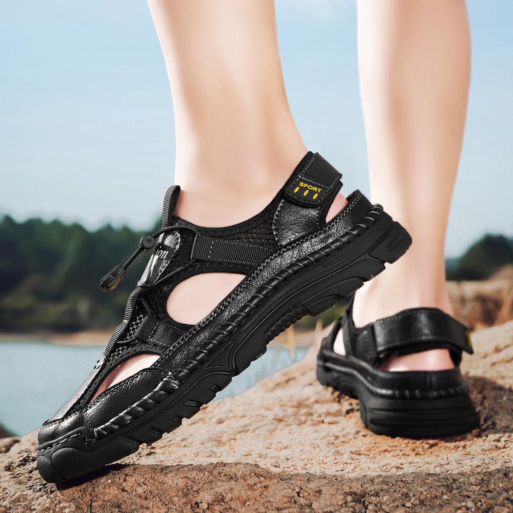 Летние мужские сандалии, сетчатые сандалии для улицы, мягкие сабо, сандалии ручной работы, дышащие легкие тапочки