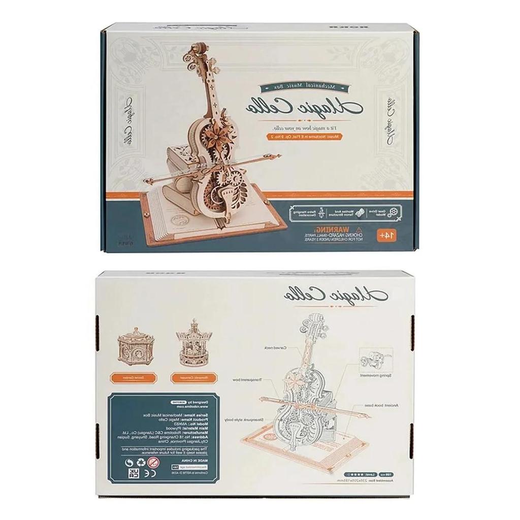 ROBOTIME AMK63 Magic Cello Adults 3D Puzzles -3D Wooden Puzzles for Adults - Wooden Music Box Puzzle to Build - Unique Music Gift Hobby Kits