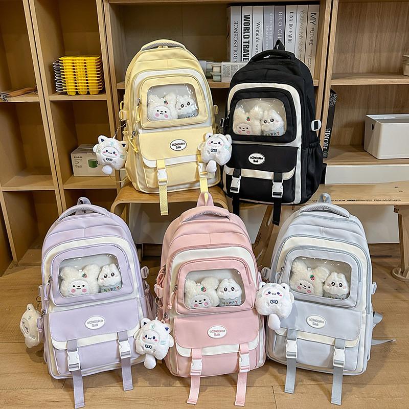 Простой рюкзак большой вместимости с прозрачными отделениями и буквенным декором