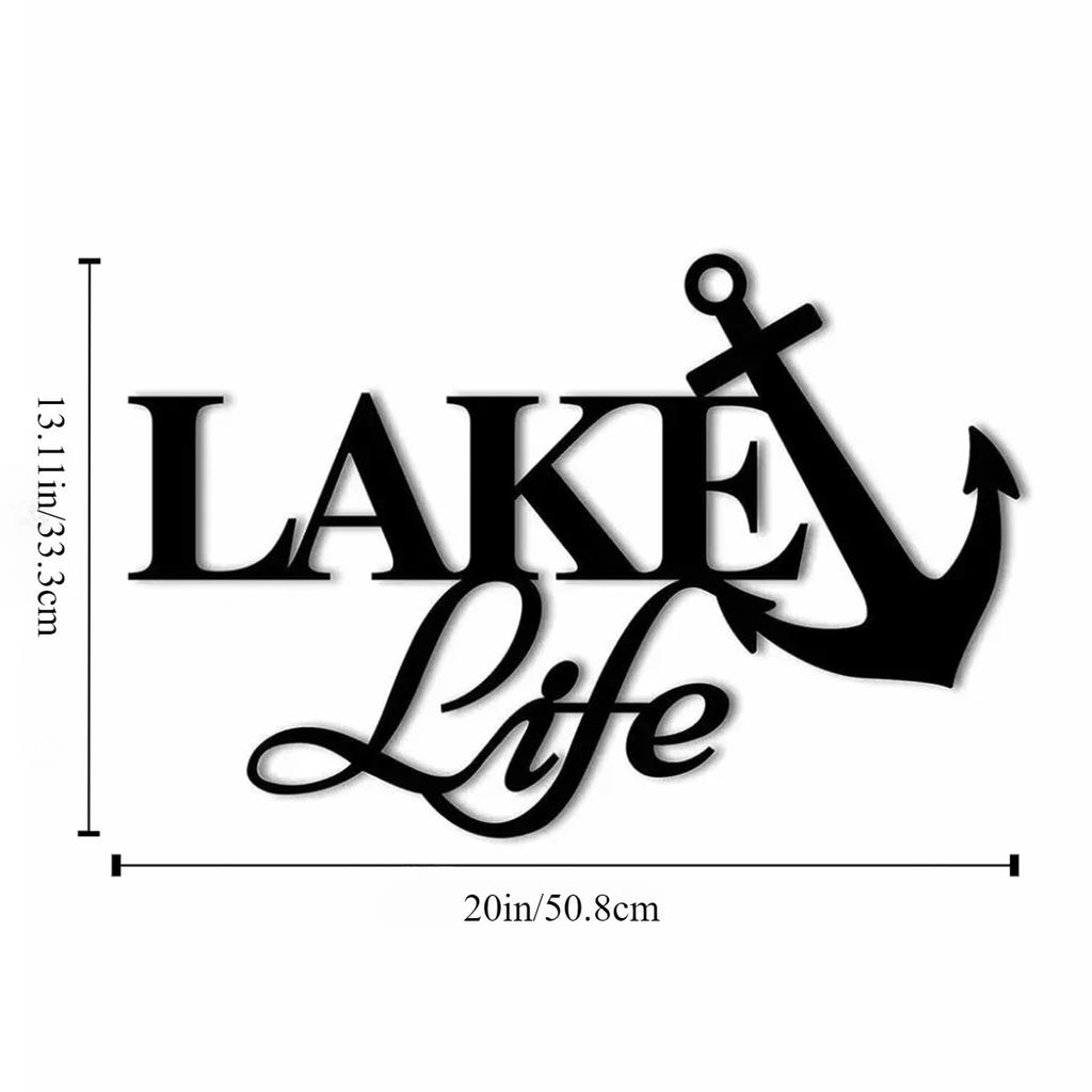 Lake Life with Anchor Metal Wall Sign – Charming Home Décor, Decorative Iron Art, Hanging Wall Art, and Rustic Decoration