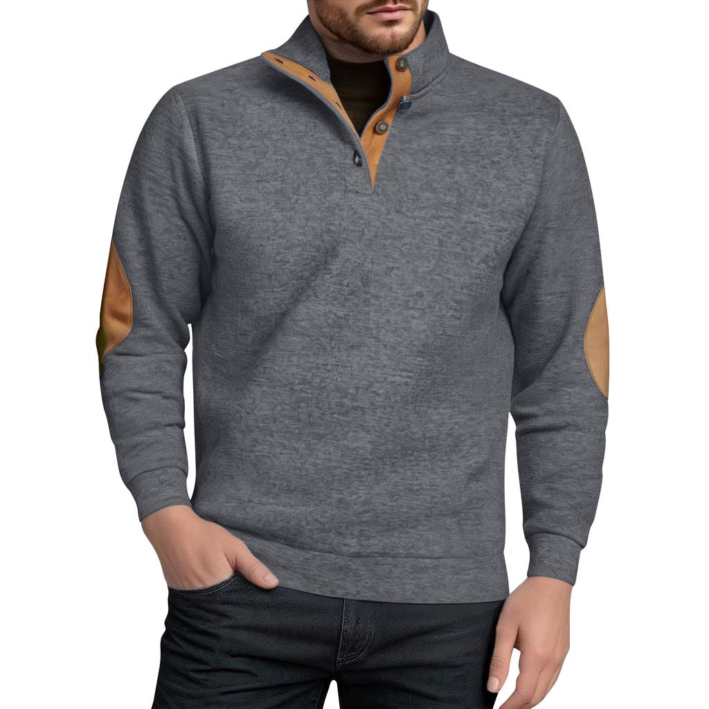 Men's Stand Up Collar Sweatshirt With Patchwork Casual Design