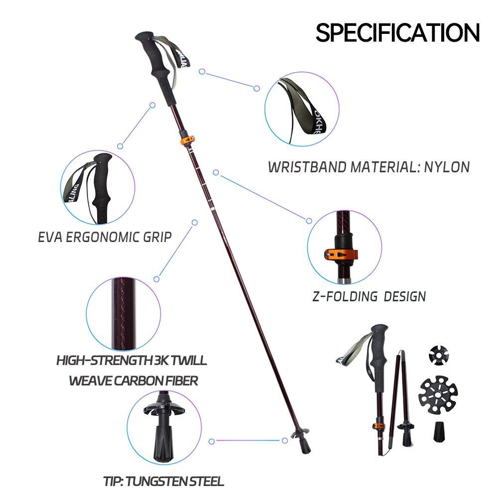 Modern Style Lightweight Carbon Fiber Hiking Poles EVA Handle Foldable Non-Slip Portable Durable Climbing Trekking Stick