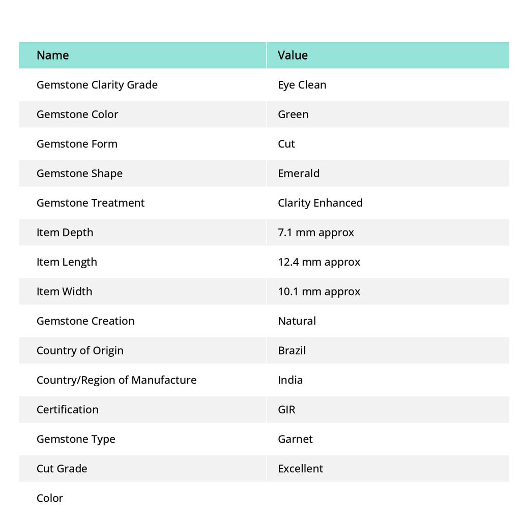 Серьга огранки «Изумруд» СЕРТИФИЦИРОВАННАЯ Размер 10,25 карата Натуральный гранат Зеленый Свободный драгоценный камень A-5770