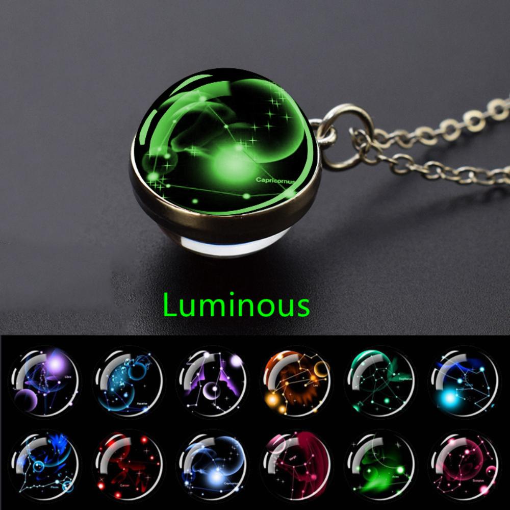 Luminous Starry Sky Glass Ball with Constellation Pattern Pendant Necklace - Men's Fashion Zinc Alloy Jewelry