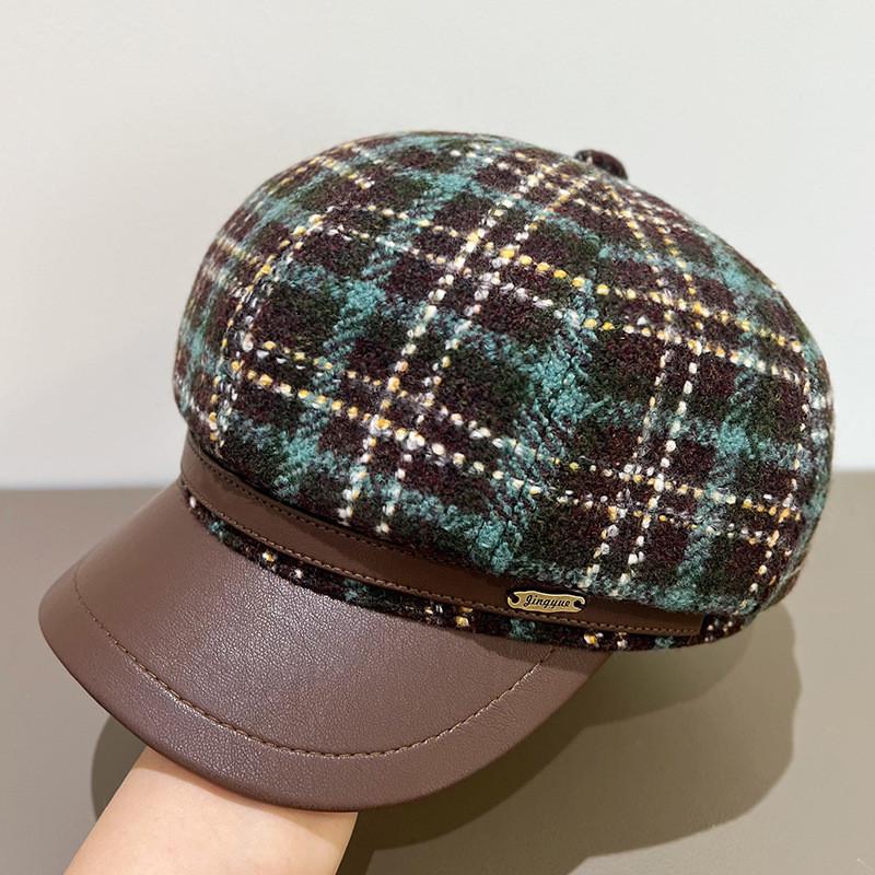 Vintage Plaid Beret Hat With Wide Brim For Women Winter Fashion Accessory