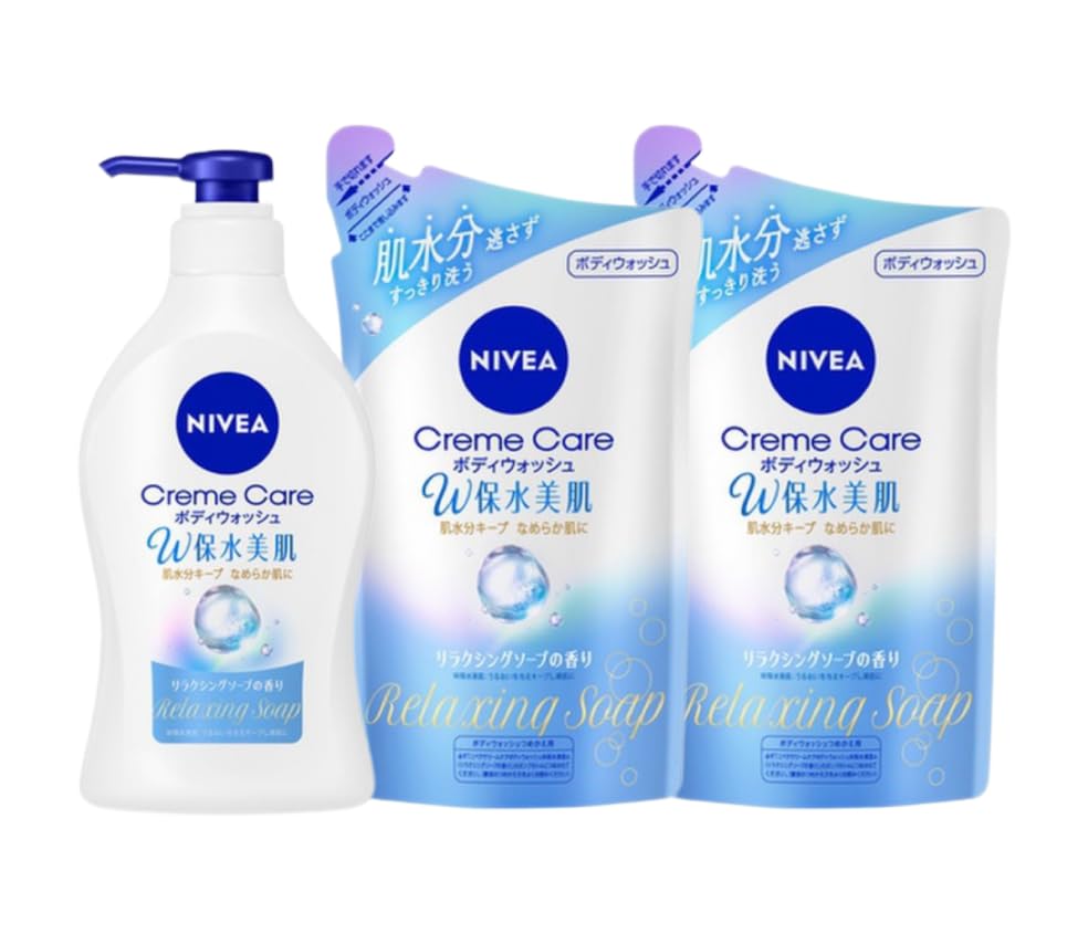 Nivea Cream Care Body Double Moisture Relaxing Soap 470ml Bottle 350ml Wash, Retaining, Scent, + Refill, 2-pack