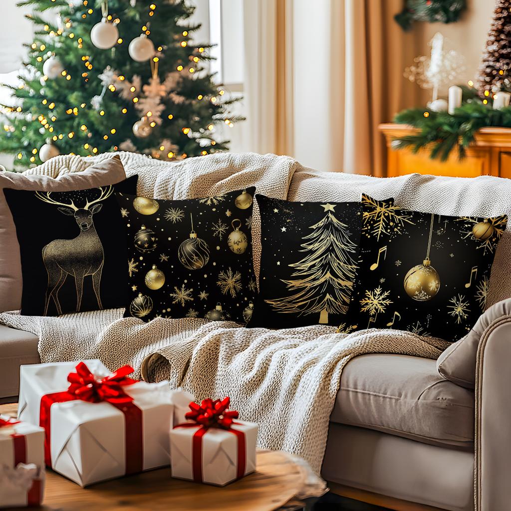 Рождественская Подушка-Наволочка с Оленями, Печатный Полиэстер 45x45 см, Декоративная Наволочка для Подушки на Диван, Домашний Декор