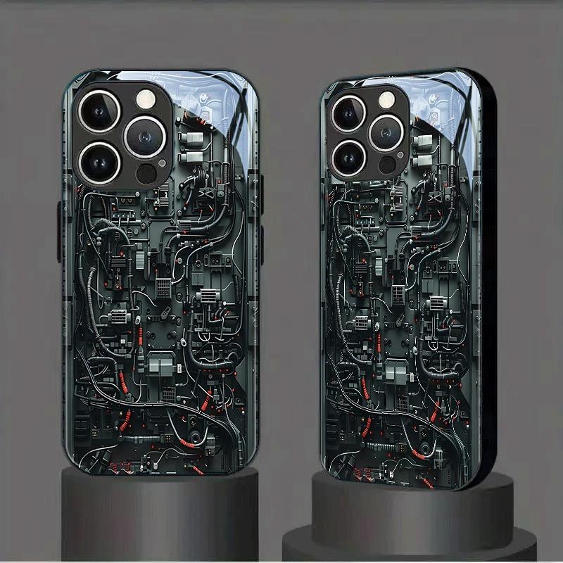 Креативный чехол из закаленного стекла с механическим рисунком для iPhone 17 16 15 14 13 12 11 Pro Max 17Air 16E 7 8 Plus XR XS X