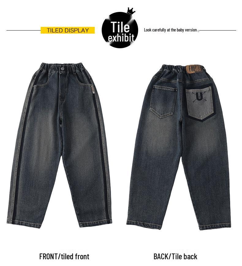 Джинсы на флисовой подкладке для мальчиков Весна-Осень 2025 - Повседневные длинные брюки для детей