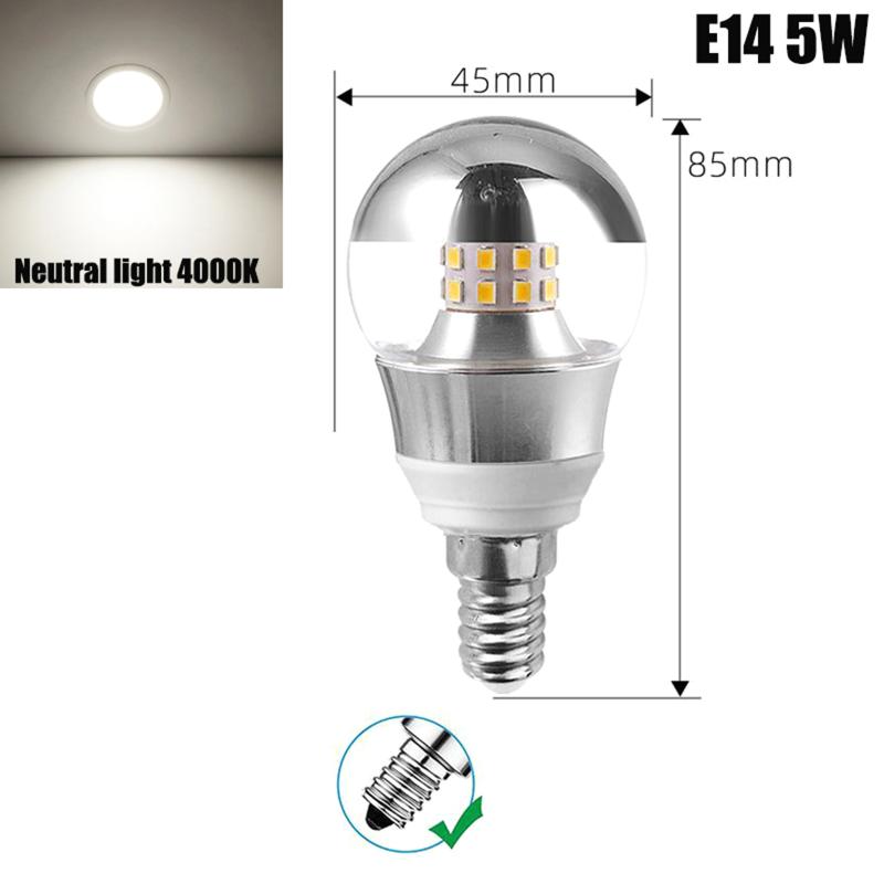 Светодиодная зеркальная лампа с полусеребряной нитью LED 5 Вт цоколь E27/E14 угол 360 градусов теплый белый нейтральный свет шарообразная лампа декоративная