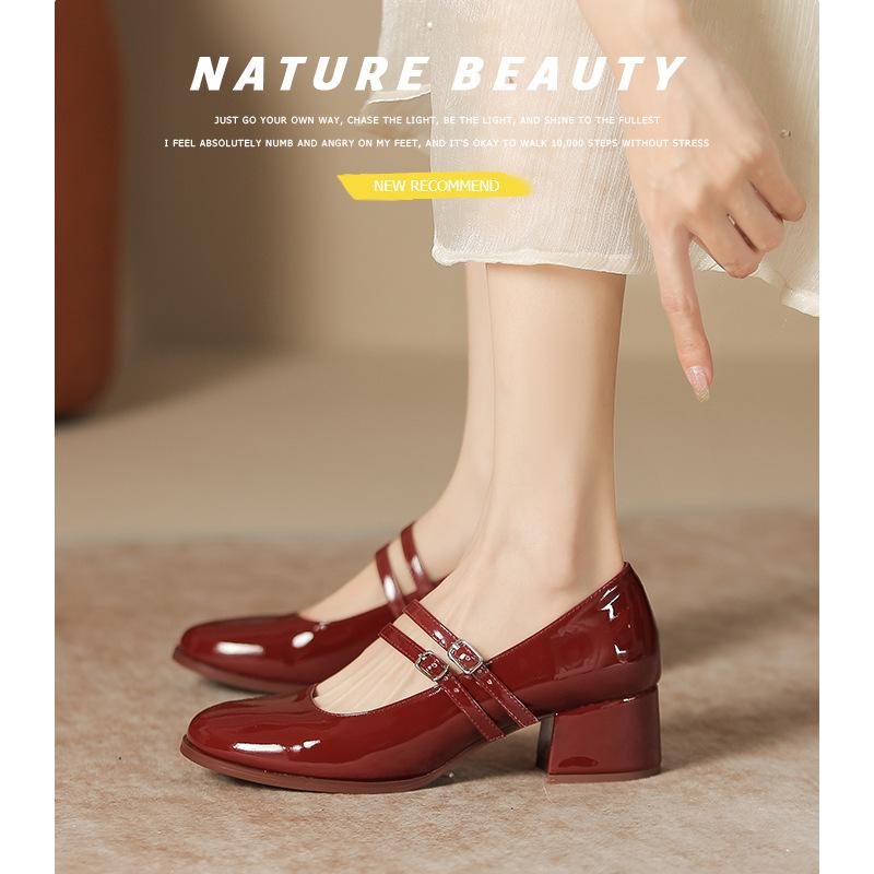 Туфли-лодочки Мэри Джейн для женщин с круглым носком и низким каблуком-лодочкой. Женские повседневные удобные туфли с двумя ремешками на толстом каблуке. Туфли Мэри Джейн для свадебной вечеринки.