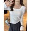 Square Neck Long-sleeved T-shirt Early Autumn Women's New Inner Layering Shirt Women's Spring Autumn and Winter Slim Low-neck Top