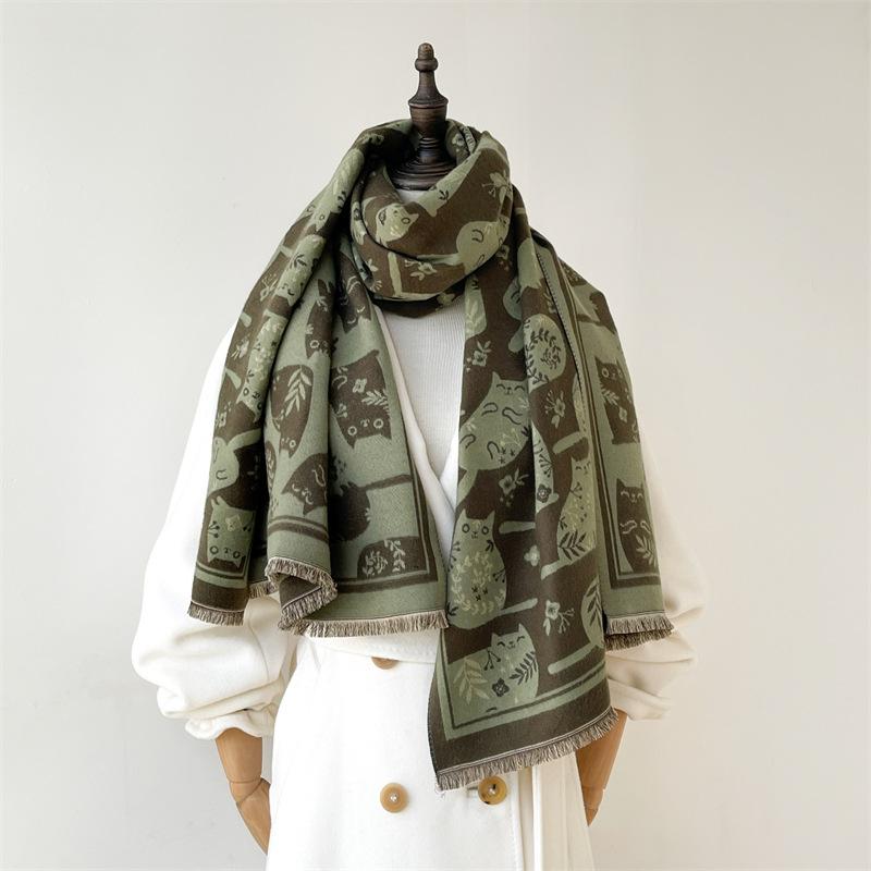 2024 Autumn/Winter New Imitation Cashmere Exterior Warm Office Versatile Extended Thick Scarf Air Conditioning Room Shawl for Women
