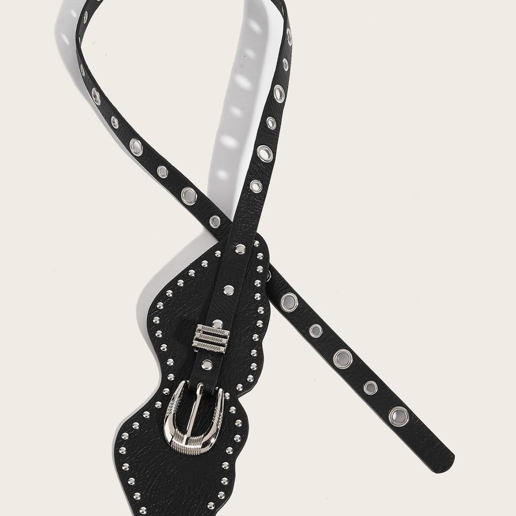 Faux Retro Trendy Leather Belt With Metal Pin Closure Bold Decorative Elements