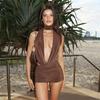 Весна Новая Женская Одежда Темперамент Сексуальный Вырез-лодочка Бретелька Холтер Жилет Однотонный Облегающий Костюм с Шортами