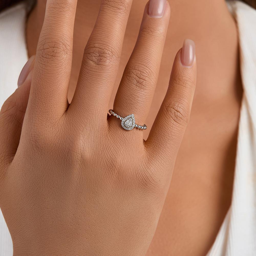 Luxury Single Pear Shape Gray Crystal Large Rings for Women Exaggerated Fashion Jewelry