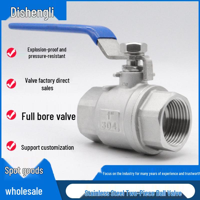 1" 304 Stainless Steel Full Bore Internal Thread Ball Valve, 2-Piece Straight Through DN15 Water Switch Valve