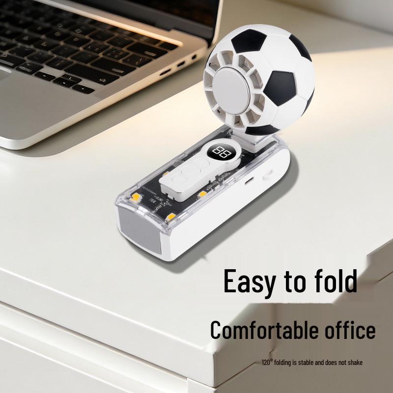 X68 Cross Football World Cup Portable Handheld Fan with Semiconductor Cooling and Rechargeable Folding Design.