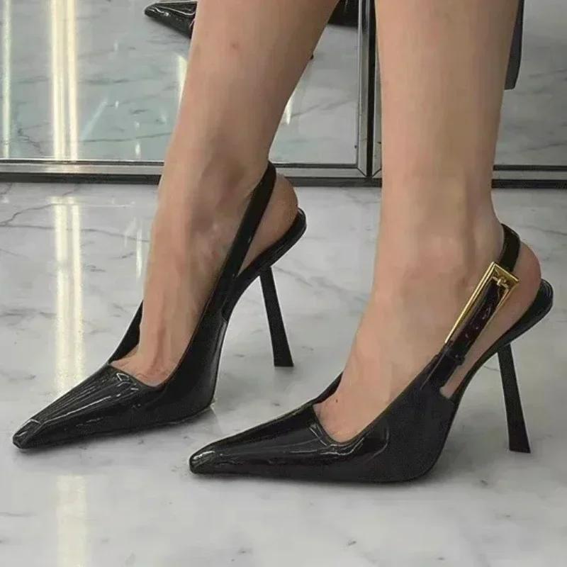 Модные женские туфли-лодочки с острым носком класса люкс 2025 Элегантные слинги с ремешком на пряжке Босоножки на тонком каблуке Женская свадебная вечеринка Мюли