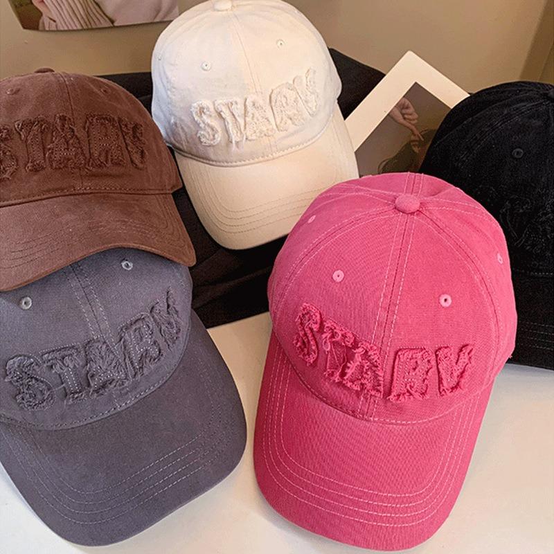 Pink Baseball Cap Women's Casual Versatile Big Head Circumference Cap Letter Burr Hat
