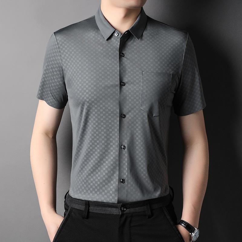 Летняя бесшовная рубашка с короткими рукавами, мужская тонкая негладильная рубашка, корейская деловая повседневная мужская одежда