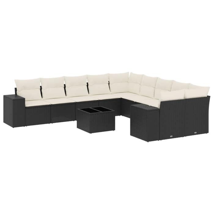 VidaXL Salon de Jardin avec Coussins 11 pcs, Canapés de Terrasse, Ensemble de Meubles de Patio, Mobilier d'Extérieur, Noir 3223115