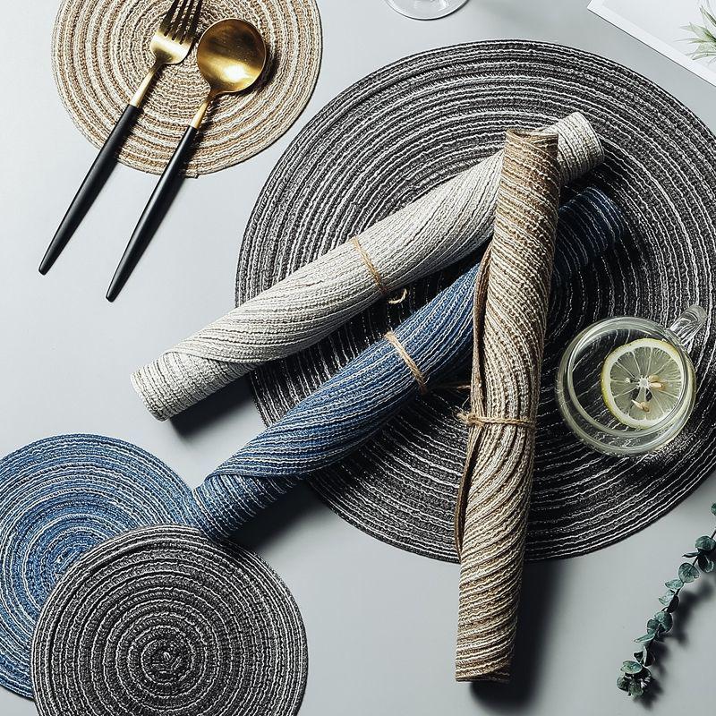 Европейская круглая хлопковая пряжа нескользящая моющаяся тканая салфетка - простой обеденный стол изоляционный коврик