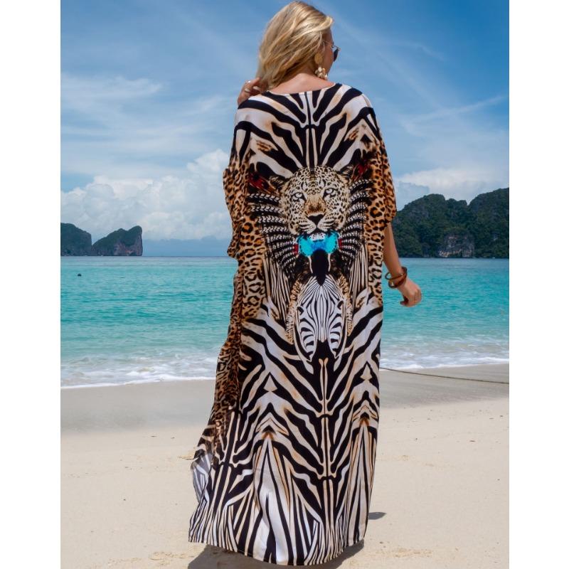 Женская мода лето весна леопардовый принт рукава 1/2 V-образный вырез свободная талия повседневные платья