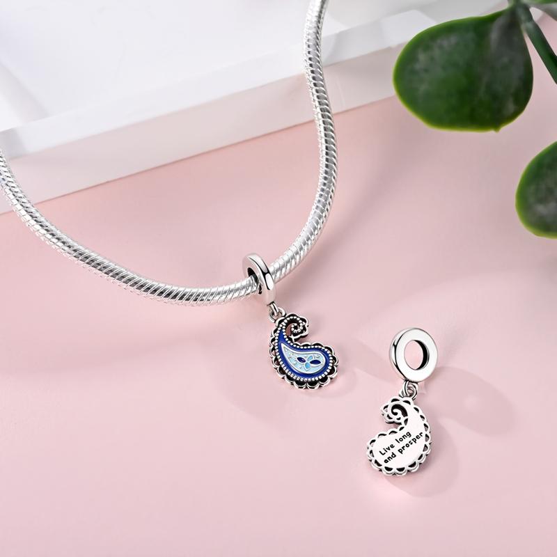 Синие подвески-капли воды, бусина, медная подвеска-шарм, подходит для браслета-бэнгла, ожерелья, самодельные украшения