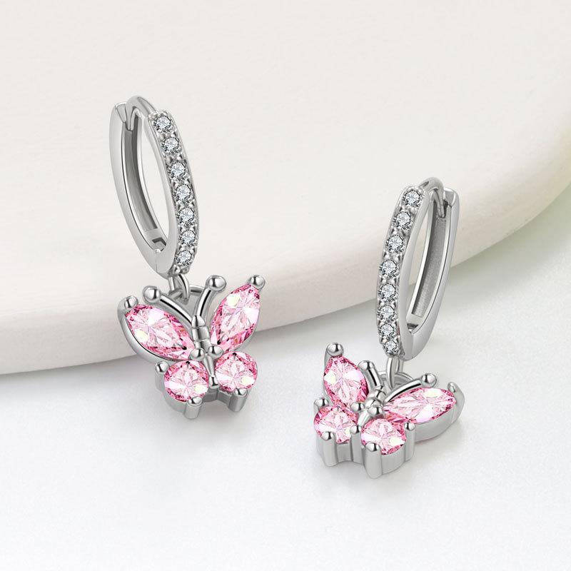 Exquisite Butterfly Zircon Earrings With Twelve Birthstones Fashionable And Simple Ear Clips Jewelry For Women