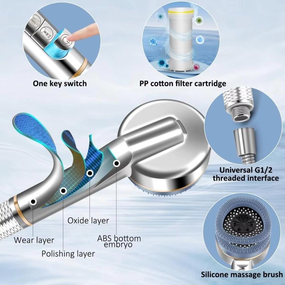 Душевая лейка с 4 режимами, остановка воды одной кнопкой, массажная душевая лейка, аксессуары для ванной комнаты