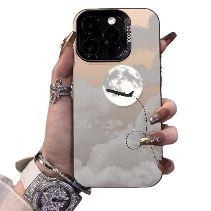 Silver Moon Airplane Shell Case for Apple 17/16/15 Pro, 14 Pro Max, 13/12