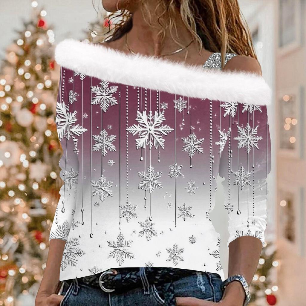 Женский плюшевый пуловер с длинными рукавами и рождественским принтом Christmas Elements