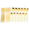 24pcs Black Gold Cutlery Set Mirror Stainless Steel Dinnerware Set Knife Fork Spoon Tableware Flatware Set Dishwasher Safe Kitchen Wedding Accessories