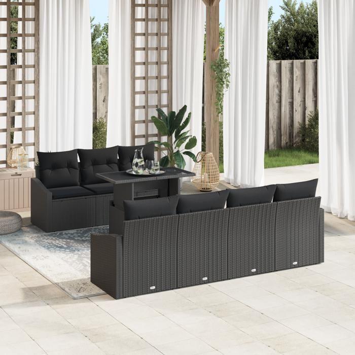 VidaXL 8 Pieces of Garden Sofas with Cushions Black Poly Rattan 3348949