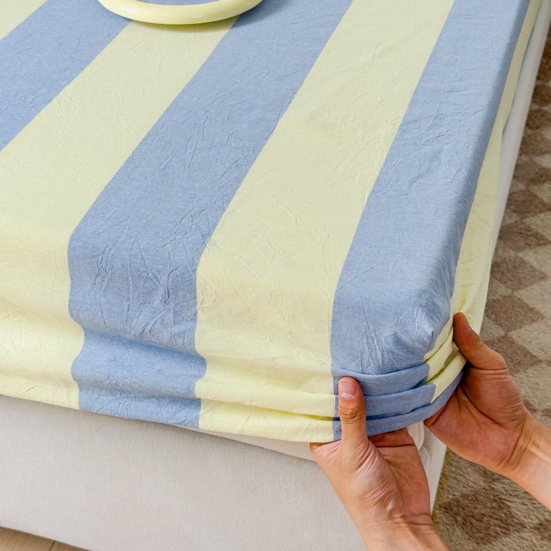 Stripe Style Fitted Sheet Pure Cotton Bed Cover Skin-friendly Bedsheet Girls Boys Room Mattress Protector sabanas(No Pillowcase)