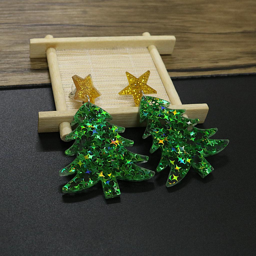 Eco-Friendly Acrylic Christmas Tree and Star Earrings