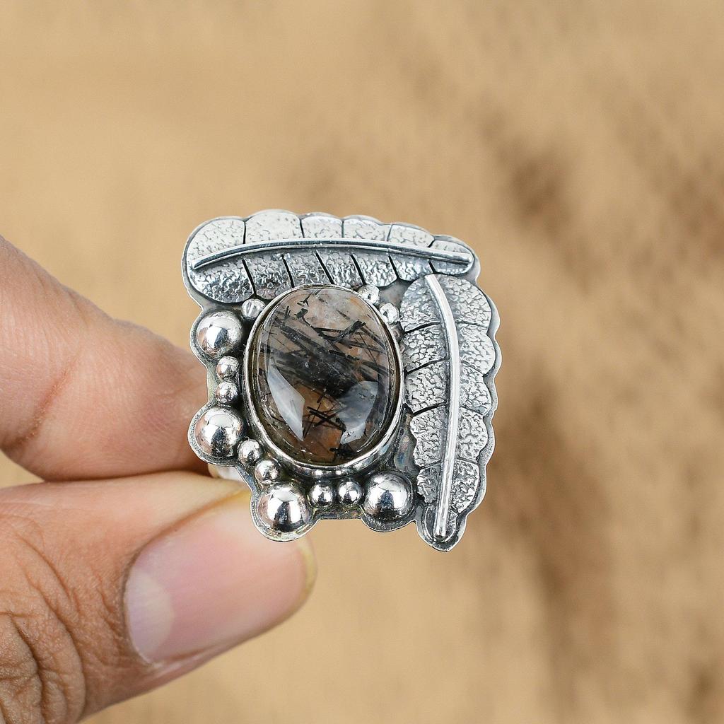 Memorial Day Sale Natural Black Rutile New Multi Stone Ring Jewelry 925 Silver