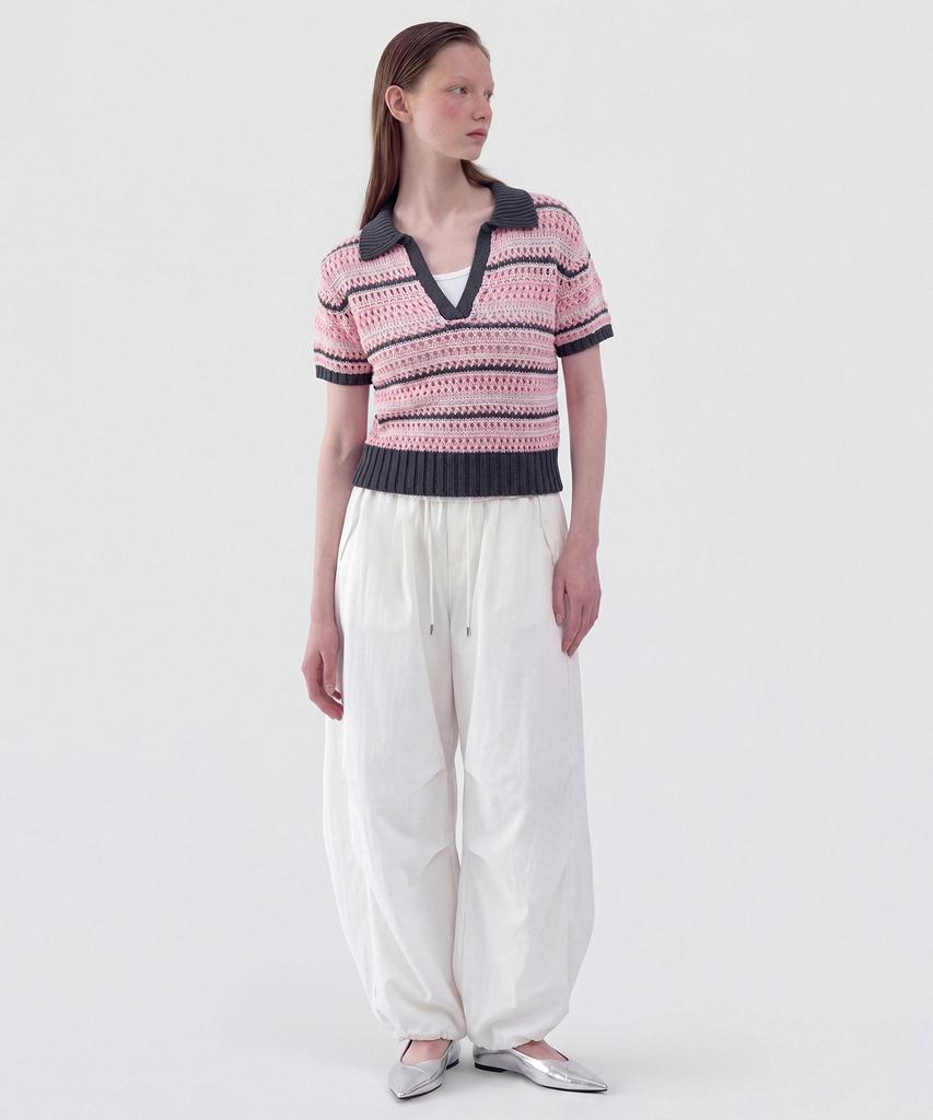 CUTZ Crochet Stripe Open Collar Knit