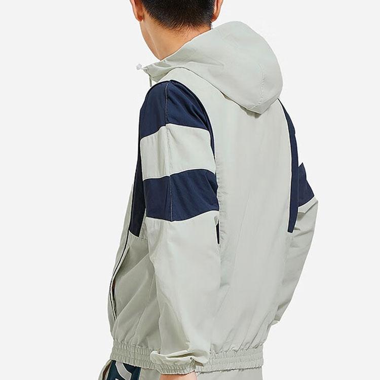 Li Ning Sport Trend Series Woven Color Block Splicing Logo Embroidery Zipper Hooded Long Sleeve Jacket Men Jackets Gray AFDT531-1
